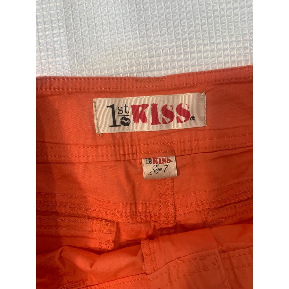(B-55) 1st Kiss Orange Shorts Women Size 7 Stretch Cotton Casual Summer Drawstri - Picture 6 of 7